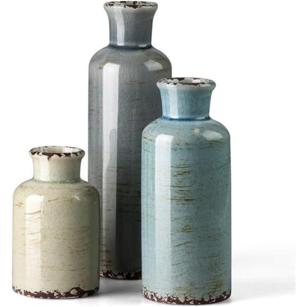 Ceramic vase 3 Piece Set, Small Rustic Vase for Country Home Decor, Modern Decor